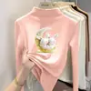 Y2129# Camiseta Base Forrada de Fleece De Rong para Meninas Outono e Inverno Gola Alta Meia Manga Camiseta Primavera e Outono Camiseta Infantil para Menininha