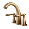 Grifo de lavabo de cobre puro estilo europeo pastoral estilo americano antiguo retro dividido doble tres agujeros presurizado caliente y frío
