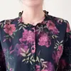 Nuevos tops estampados de estilo chino para otoño para mujeres de mediana edad y mayores, moda para madres, cuello redondo, talla grande, manga larga, camisa fina