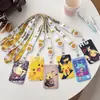 Porta-cartão de identificação de estudante de desenho animado do Pokemon Pikachu com cordão longo, porta-cartão de acesso anti-perda, porta-cartão Octopus