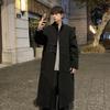 Nova tendência de moda masculina outono e inverno 2024 casaco longo de lã casual com gola alta e fecho de botão de chifre chinês
