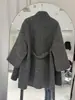 2025 Nueva Ropa Exterior de Cachemira de Doble Cara para Otoño e Invierno para Mujer, Cuello Alto Pequeño, Estilo Coreano Delgado, Ropa Exterior Holgada de Lana