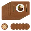 Manteles individuales, posavasos y manteles de cuero cuadrados con textura de piel de vaca estilo nórdico son impermeables, resistentes al aceite, fáciles de limpiar y duraderos.