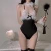 Ge Meng Lingerie Sexy Uniforme Sexy de Coelho Meias de Seda Roupas Transparentes de Tentação Macacão Servente Mulher-Gato Papel