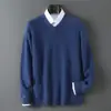 Suéter de Lã Pura Baicai Rong Outono/Inverno Novo Suéter Masculino Gola V Tricô Espesso de Alta Qualidade Camada Base