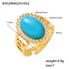 Anel aberto com zircônia em formato de onda e pedra natural oval em aço inoxidável com banho PVD ajustável em estoque