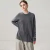 Suéter de cachemira para mujer con dobladillo enrollado, cuello redondo, hombros caídos, un tejido de punto de longitud media que estiliza y favorece