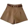 Shorts Brancos de Cintura Alta para Mulheres, Novo Estilo Primavera/Verão 2025, Calças Largas de Caimento Solto, Versátil para Roupas de Exterior, Calças Casuais da Moda