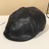 Chapéu de Couro PU Retro Novo para Primavera e Outono, Boné para Homens de Meia-idade e Idosos, Chapéu Ajustável à Prova de Frio para Outono e Inverno