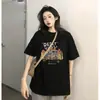 Camiseta preta pesada da moda de rua americana, camiseta de algodão de manga curta, moda de verão feminina, marca, top solto de meia-manga, roupas para Instagram