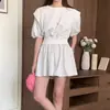 Moda Coreana Casual Verano Nicho Reductor de Edad Color Sólido Cintura Corta Falda de Sudor Traje de Dos Piezas 3 colores