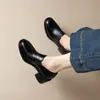 Zapatos de Cuero Estilo Británico Nuevos Otoño 2026, Tacón Medio Simple, Cómodos para Trabajadores de Oficina, Suela Suave, Antideslizantes, Zapatos para Mamá