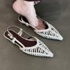 Edición de Piel de Oveja ~ Moda Sencilla para el Trabajo Todo Fondo Ropa Exterior Cómoda Sandalias de Tira Trasera Puntiagudas para Mujer Retro Tacón Grueso Suela Suave