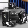 Botas de lluvia de seguridad de caña alta para hombre, botas de lluvia cortas, impermeables y antideslizantes, con forro de felpa engrosado, resistentes a ácidos y álcalis, botas de agua extra altas, botas de goma para cocina