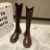 Botas com Forro de Lã Femininas Lançamento Inverno Botas Martin Botas de Cano Alto Versáteis Zíper Traseiro Botas Finas Botas de Cano Alto