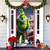 2026 Nueva Cortina de Puerta Navideña Bandera Decoración de Fondo del Monstruo Verde Grinch Navideño para Exteriores Tela Colgante Cubierta de Puerta