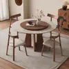 Mesa Redonda de Comedor Usada de Madera Maciza y Encimera de Roca para Apartamento Pequeño en Casa Mesa de Comedor de Travertino Lujo Ligero Moderna Simple Mesa y Sillas de Comedor Color Nogal