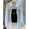 Cardigan de Chiffon com Proteção Solar Camisa Feminina Fina com Camisola Roupa de Fora Xale de Verão Top Leve de Gaze de Seda de Gelo