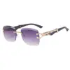 Gafas de sol retro sin montura para hombre y mujer, personalizadas, tridimensionales de leopardo, montura de metal sin montura, borde cortado, gafas de protección solar, gafas transfronterizas