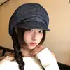 Boina retro de strass estilo japonés para mujer, nuevo sombrero octagonal versátil de verano 2026 para circunferencia de cabeza grande, gorra de periódico de moda