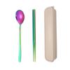 Juego de tres piezas de acero inoxidable con mango cuadrado: tenedor, cuchara, palillos. Portátil para viajes de estudiantes, almacenamiento, vajilla con logo