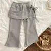 Nuevos Pantalones de Niña con Lazos Laterales para Primavera y Otoño, Pantalones de Niña Tipo Dos Piezas con Campana, Pantalones Elásticos de Color Sólido para Niñas