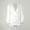 Fábrica Original Puro Desejo Sexy Decote Halter Costas Nuas Fenda Três Peças Bikini Branco Camisa de Manga Longa Proteção Solar Conjunto