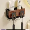 Portacepillos de Dientes de Nogal Extraíble y Lavable Estante de Almacenamiento Taza para Cepillos de Dientes para Baño Sin Taladro Taza para Lavar Cepillo de Dientes Eléctrico Artefacto