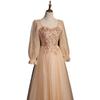 Vestido de Noche de Manga Larga para Mujer 2026 Nuevo Estilo Banquete Elegante Estudiante Examen de Arte Color Champaña Lujo Ligero Nicho Anfitrión Ceremonia de Mayoría de Edad