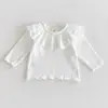 Ropa interior para niñas estilo primavera y verano, top de manga larga con volantes y bordado de encaje para niños, camiseta lisa casual para bebé