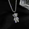 Colar de aço titânio Feminino Luxo leve nicho hip hop moderno Urso com diamantes cravejado versátil outono e inverno corrente longa de suéter de alta qualidade