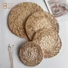 Estilo Rústico Bambu Natural Casca de Broto Palha de Milho Tecida Redonda Jogo Americano Feito à Mão Isolamento Térmico Protetor Anti-Queimadura Grama Espessa Tecida Porta-Copos