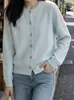 Cárdigan de punto con cuello redondo para el día a día, nuevo abrigo suéter casual versátil de primavera y otoño, prenda exterior suave y corta para mujer