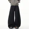 Calça Jogger Plissada com Barra Curva para Homem, Primavera, Outono e Inverno, Calça Casual Larga de Perna Reta Solta para Homem