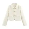 Colección Otoño 2026: Moda femenina transfronteriza europea y americana, con una elegante chaqueta corta con adornos de botones florales tridimensionales, w017 119