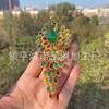 Transmisión en Vivo Popular de Tiktok Broche Colgante Popular Natural de Calcedonia Plateada Incrustada Adorno de Ágata de Hielo Alto Pavo Real de Calcedonia Verde