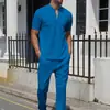 2024 Amazon transfronteiriço novo terno masculino casual manga curta gola waffle Polo calça conjunto de duas peças