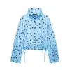 Ropa de Mujer Europea y Americana Más Vendida en Aliexpress Comercio Exterior Transfronterizo Conjunto de Chaqueta Plisada de Cuello Alto con Lunares y Shorts Estilo Globo