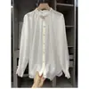 Camisa de Lujo Ligero con Borde de Volantes de Manga Larga para Mujer, Nuevo Estilo Primavera 2026, Cuello Redondo, Elegante, Único, Moderno, Top Holgado