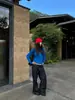 Jeans bordados estilo americano Yuyi para mujer, nueva colección de otoño, pierna ancha holgada, adelgazantes, tiro bajo, pantalones rectos hasta el suelo 23001