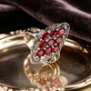 Anel Vintage Criativo Desgastado Estilo Coreano Prata de Lei S925 Flor Dupla Elegante Cravejado com Diamante Anel Aberto Joia de Prata Feminina