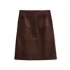 19/10 Novedad de OtoñoOtoño/Invierno Retro Gamuza Sintética Felpa Cintura Alta Pierna Recta Adelgazante Elegante Falda Midi Mujer F16
