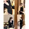 Vestido de punto con cuello estilo francés para mujer, otoño e invierno, entallado en la cintura, adelgazante, puro y seductor, elegante, vestido largo ajustado al cuerpo