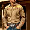Camisa Masculina Manga Longa Estilo Western Cowboy Personalidade Tendência Casual Street Retro Camisa Fábrica de Origem Dropshipping