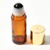 Botella dispensadora de aceite de ricino de vidrio ámbar de 50 ml, botella aplicadora roller de jade cristal rosa natural, botella aplicadora roller de cuarzo rosa