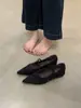 Sapatos Mary Jane Femininos Apontados Camurça Retro com Salto Interno Novos 2025 Primavera Commuter Sapatos Franceses para Noite