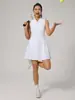 Nuevo vestido de medio cierre con cuello en V para mujer, adecuado para correr al aire libre, anti-exposición, fitness, deportes, falda plisada, tank top, falda de tenis