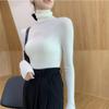 Camisa Básica Gola Alta Ajustada para Mulheres no Outono e Inverno com Gola de Pelo Tricô, Blusa Verde Elegante Novo Tricô 2025