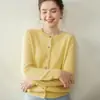 Cardigã de cashmere clássico com gola redonda para mulheres, top de tricô macio e versátil, casaco suéter solto