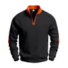 Sudadera con capucha de color liso, forro polar, cuello alto, para hombre, estilo europeo y americano, otoño e invierno, informal, media cremallera, manga larga